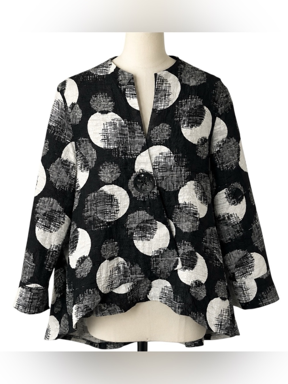 Joseph Ribkoff Black and White Abstract Polka Dot Asymmetrical Jacket Size 6